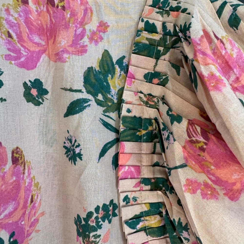 Entro Floral Ruffle Sleeve Blouse Pink Green Boho Cottage Core Teacher Spring - Picture 5 of 9